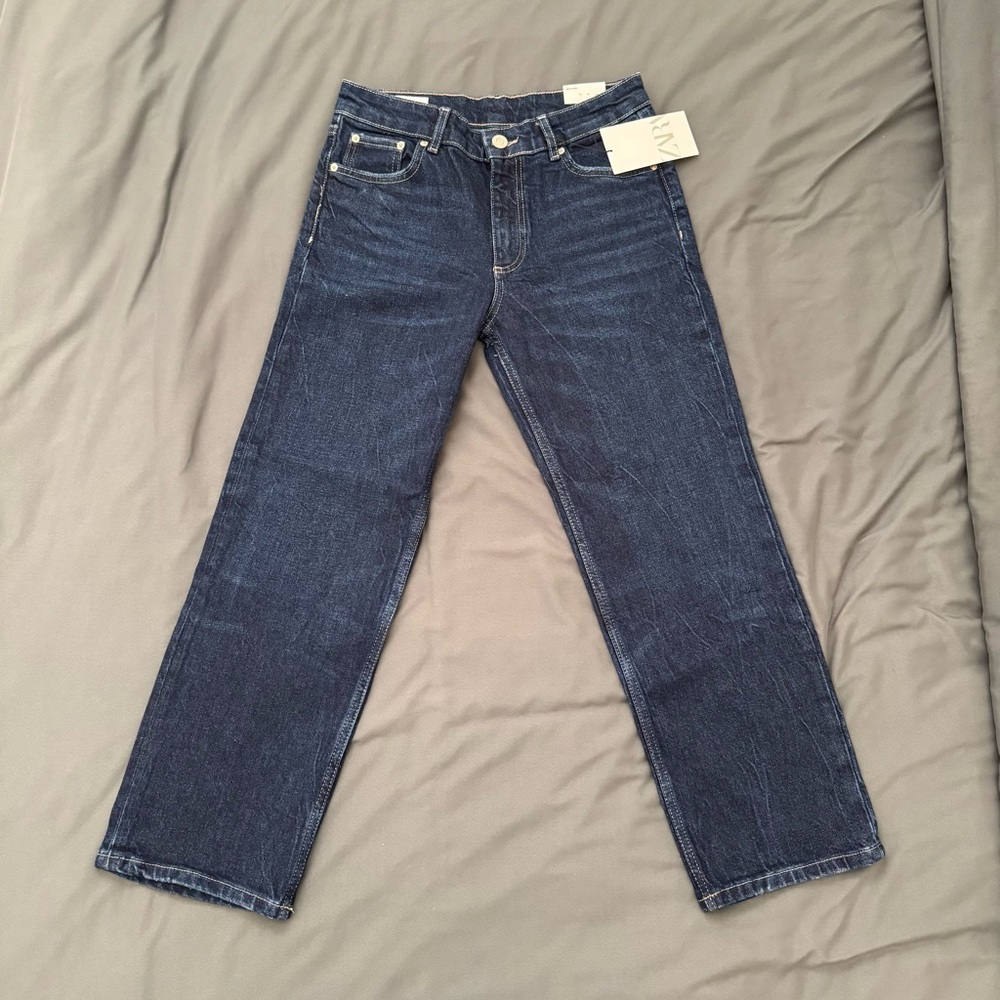 Zara Mid Rise Slim Crop Flare Blue Jeans